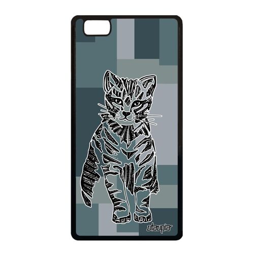 Coque Pour Huawei P8 Lite 2015 Silicone Chat Tribal Dessin Azteque Petit Chaton