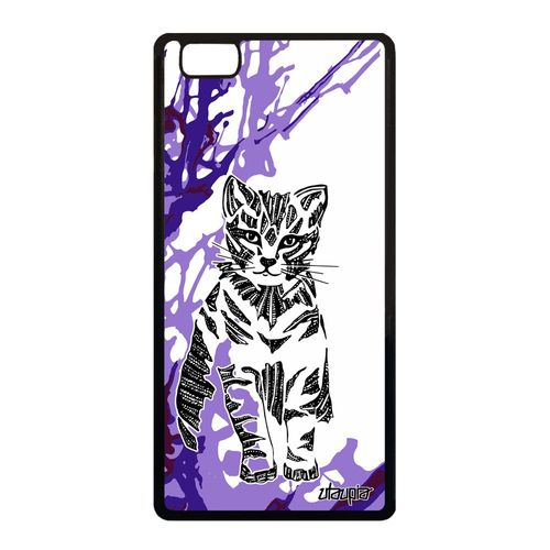 Coque P8 Lite 2015 Silicone Chat De Protection Minou Violet Alu Peinture Huawei P8 Lite 2015