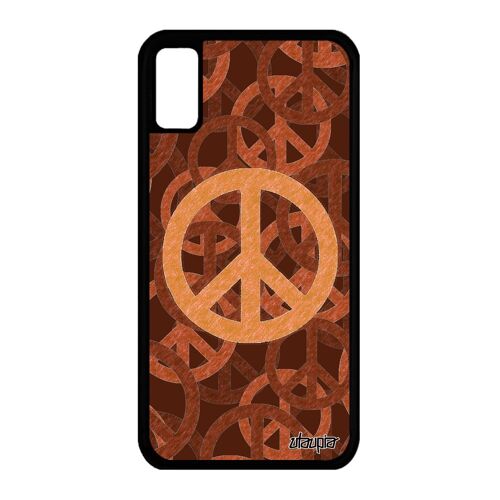 Coque silicone rigide pour iPhone X Peace and love Marron de protection en
