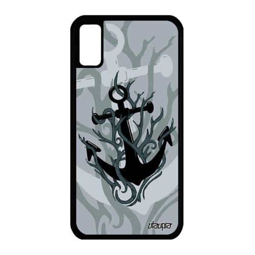 Coque telephone iPhone X silicone ancre portable metal feu de bateau noir iPhone X