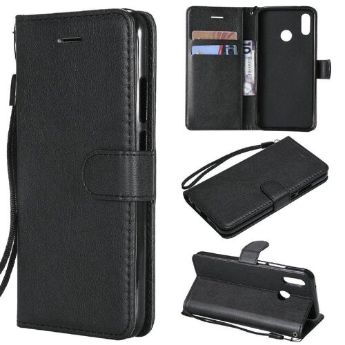 Saturcase Coque Pour Huawei P20 Lite, Pu Cuir Magnétique Flip Portefeuille Support Porte-Carte Protecteur Housse Étui Avec Dragonne Pour Huawei P20 Lite (Noir)