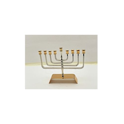 BOUGEOIR CHANDELIER MENORAH DEISGN 9 BOUGIES KARSHI JERUSALEM PLAQUE O ET ARGENT FETE DES LUMIERES JUDAIQUE ISRAEL HANOUKAH NOUVEL AN HEBREU DECORATION TYPIQUE JUIVE 20 CM
