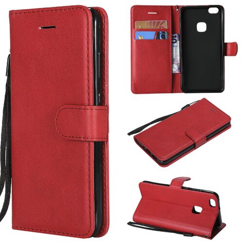 Saturcase Coque Pour Huawei P10 Lite, Pu Cuir Magnétique Flip Portefeuille Support Porte-Carte Protecteur Housse Étui Avec Dragonne Pour Huawei P10 Lite (Rouge)