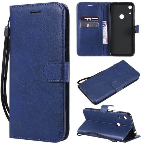 Saturcase Coque Pour Huawei Y6 2019 / Honor 8a, Pu Cuir Magnétique Flip Portefeuille Support Porte-Carte Protecteur Housse Étui Avec Dragonne Pour Huawei Y6 2019 / Honor 8a (Bleu)