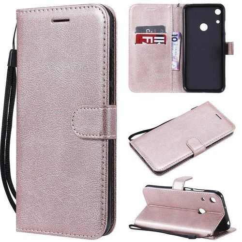 Saturcase Coque Pour Huawei Y6 2019 / Honor 8a, Pu Cuir Magnétique Flip Portefeuille Support Porte-Carte Protecteur Housse Étui Avec Dragonne Pour Huawei Y6 2019 / Honor 8a (Or Rose)