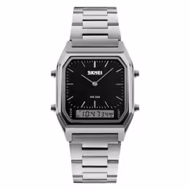 Superbe Montre Double Affichage Analogique + Digital Chic Classique Tendance Youngtimer Style Vintage Des Casio Des Années 70 - Affichage Numérique: Chronomètre Alarme Calendrier... Acier