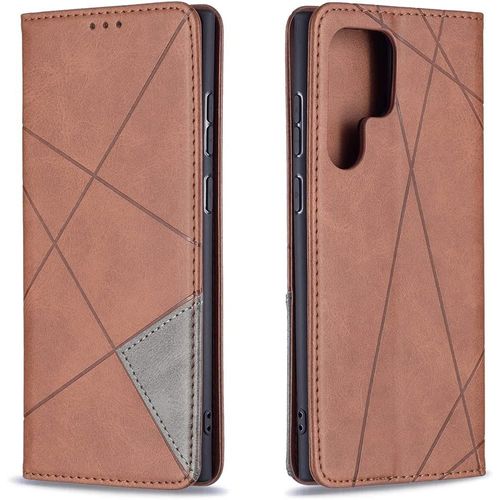 Coque Pour Samsung Galaxy S22 Ultra, Housse Portefeuille En Avec Tpu Bumper Flip Case, Porte Cartes Avec Fonction Support Cover (Brun)