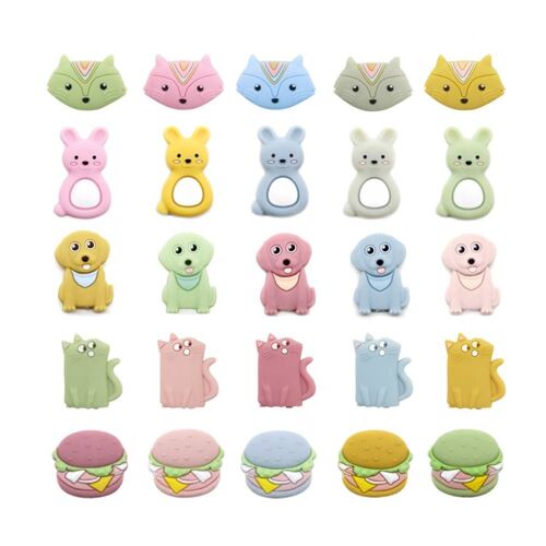 5/10pcs Silicone Animal Perle Bpa Gratuit Bébé Dentition Perles Bricolage Jouet Pour Sucette Nouveau-Né En Silicone Rongeur Minuscule Tige Bébé Dentition