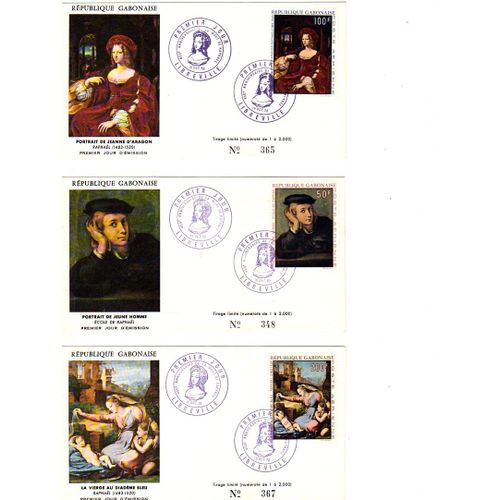 Gabon Lot De 3 Enveloppes 1er Jour 1970 Tableaux