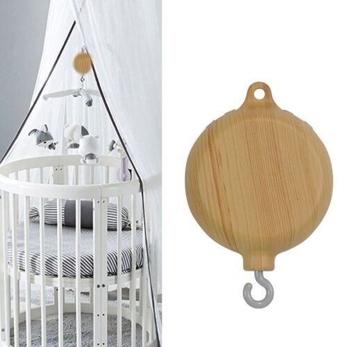 Boîte à musique de bébé 35 chansons Grain de bois rotatif Mobile berceau mouvement de lit Mobile Musical nouveau-né cloche porte-berceau support de bras hochet