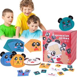Puzzle En Bois Pour Enfants, 4 Pièces, Cube Expressions Panda, Ensemble De Jouets, Blocs De Construction À Motifs, Jouets Montessori, Blocs Assortis