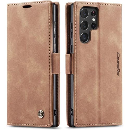 Coque Samsung Galaxy S22 Ultra,Anti-Choc Premium Flip Case Etui,Marron