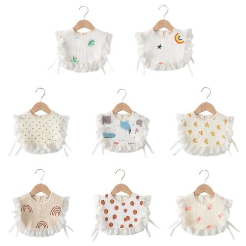 Bavoir À Volants En Mousseline De Coton Pour Bébé, 1 Pièce, Fleur Cassée, Col En Feuille De Lotus, Dentelle, Cadeau Pour Nouveau-Né