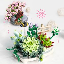 Blocs De Construction Bouquet De Fleurs De Cerisier Rose, Modèle De Plante En Pot À Monter Soi-Même, Briques Assemblées, Succulentes, Cadeaux Pour Filles, Jouets Pour Enfants