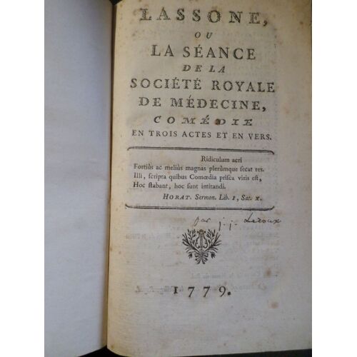 Lassone Ou La Seance Dela Societe Royale De Medecine Comedie En 3 Actes Et En Vers
