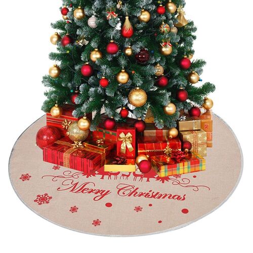 Couverture De Plancher D'arbre De Noël En Lin Imprimé, Couverture De Flocon De Neige, Jupe De Noël, Tablier De Disposition De Fond D'arbre, Tapis De Décoration Pour La Maison