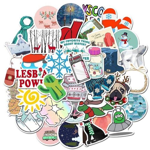 Autocollant Séries Graffiti, Étiquette Étanche, Dessin Animé Mignon, Pour Coffre De Jouet, Carnet De Notes, Tasse D'eau, Skateboard, 50 Feuilles, Hiver