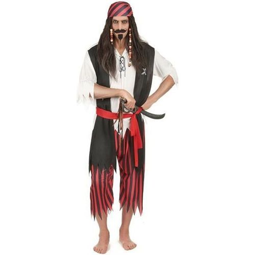 Costume De Pirate Pour Homme Déguisement Des Caraïbes M - L * Couleur : Noir, Blanc Et Rouge * Matière : 100% Polyester * Lavage À