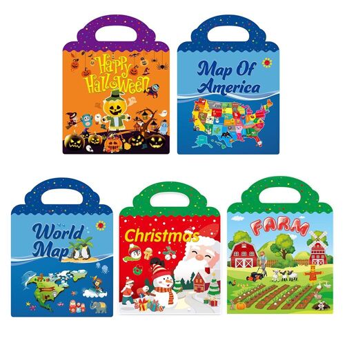 Autocollants De Scènes Réutilisables Pour Enfants, Jouets De Cognition D'animaux De Dessin Animé, Puzzle, Jouets Éducatifs D'apprentissage