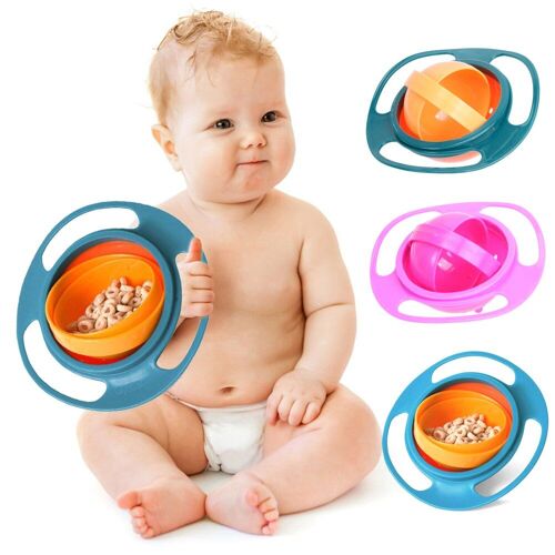 Bol Anti-Renversement Pour Bébé, Modèle Universel En Forme Gyroscope, Pratique Et Spécialement Conçu Pour Enfant, Se Balance Et Tourne À 360°, Matière Alimentaire, Vaisselle Pour Tout-Petits