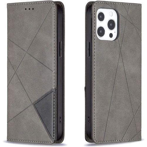 Coque Pour Iphone 13 Pro Max (6,7 Pouces), Housse Portefeuille En Avec Slim Tpu Bumper Flip Case, Porte Cartes Avec Fonction Support Cover (Gris)