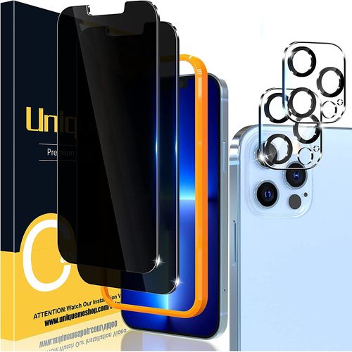 2+2 Pièces Verre Trempé Compatible Avec Iphone 13 Pro Anti Espion Protection Écran Et Protection Camera,9h Dureté,Sans Bulles Vitre