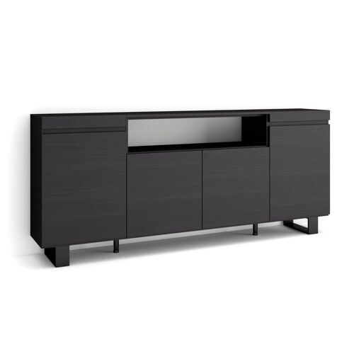 Buffet Salon Et Cuisine, Meuble De Rangement, Commode, 200x87x35cm, 4 Portes, Design Industriel, Style Moderne, Noirs