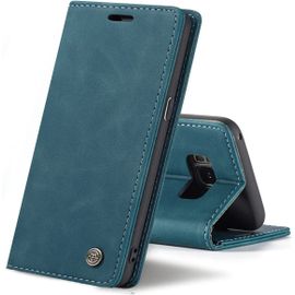 Coque Cuir Pour Samsung Galaxy S8, Protection Housse En Cuir Pu Portefeuille,Fermeture Magnetique,Fentes Pour Cartes,Fonction De Support.-Bleu