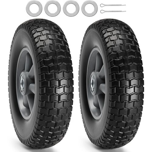 Roue à pneu à roulage à plat en PU plein, 10 po, paquet de 2, charge dynamique de 180 lb, charge statique de 220 lb, pour chariot utilitaire, remorques de jardin