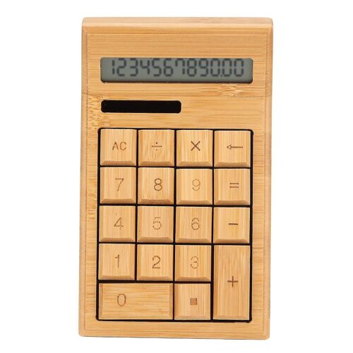 CS19 Calculatrice Solaire Batterie Solaire Double Puissance 12 Chiffres LCD Affichage 18 Boutons Bambou Bureau Calcul
