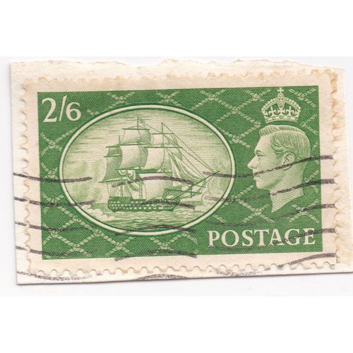 Timbre Royaume Uni : Timbre Oblitéré, Roi Edouard V I I I Profil Gauche Couronné Sur Fond Vert À Droite D'un Trois Mats