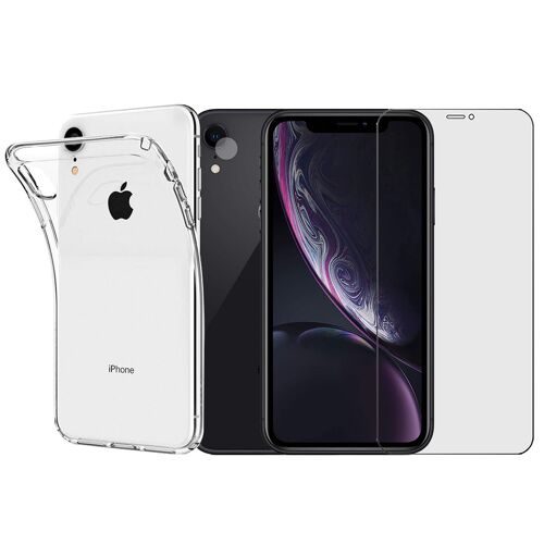Protection Intégrale Verre Trempé Pour Iphone Xr + Verre Trempé Caméra Arrière + Coque Souple Silicone Transparente - Visiodirect -