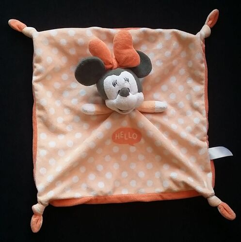 Doudou Plat Souris Minnie Velours Saumon À Pois Blanc