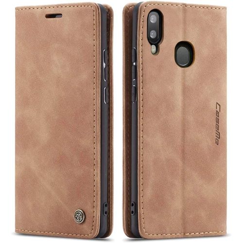 Coque Samsung Galaxy A20e,Anti-Choc Premium Flip Case Etui,Marron
