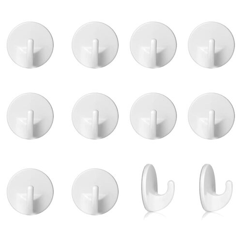12 Pcs Crochets En Plastique Auto-Adhésif, Crochets Collants Crochets Murals Amovibles, Bâton sur Crochets pour Accrocher Co