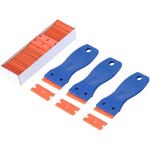 3pcs Grattoirs De Lame De Rasoir En Plastique Et 100 Pcs 1,5 Pouces Lames De Rasoir En Plastique À Double Tranchant Pour Le Vent Automatique