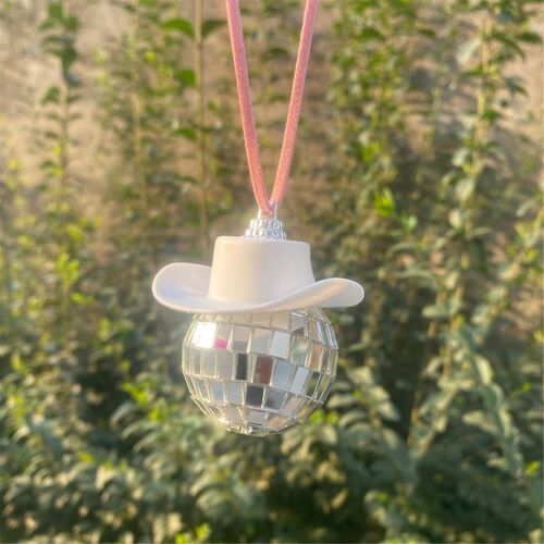 Disco Ball Cow Boy Chapeau Accessoires De Voiture,Accessoires D'intérieur De Voiture,Accessoires D'ornement Suspendu De Voiture-Rose