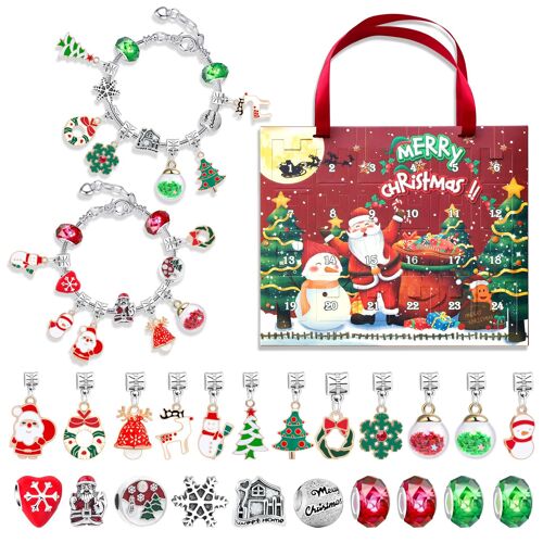 Calendrier de l'Avent 2023 Enfant Fille,Calendrier de Noël Bracelet Bijoux Fille 5-12 Ans,Charms Bracelet Kit Enfants Fille Cadeaux de Noël(C)