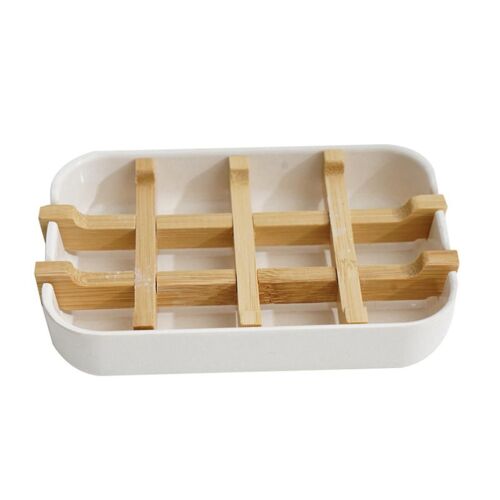 Porte-savon en bambou pour la douche porte-savon en bois pour plateau de savon de salle de bain blanc