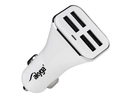 Akyga Ak-Ch-09 - Adaptateur D'alimentation Pour Voiture - 34 Watt - 6.8 A - 4 Connecteurs De Sortie (Usb) - Blanc