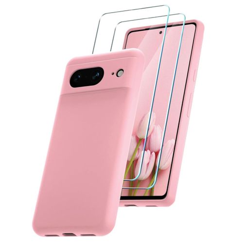 Coque Silicone Rose + 2 Verres Trempes Pour Google Pixel 8 Little Boutik©