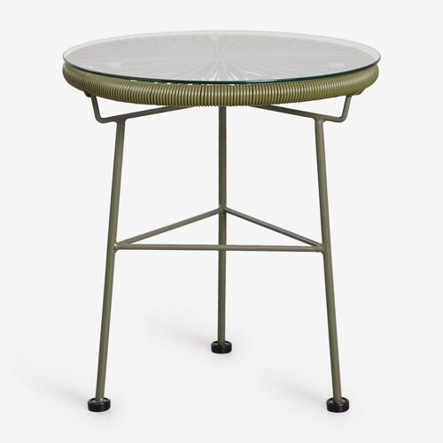 Table D'appoint De Jardin Ronde En Fer Et Osier Synthétique (Ø45 Cm) Acapulco Vert Olive Intense