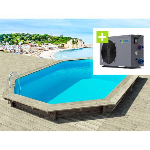 Piscine bois " Brazilia 144 " 5.86 x 3.86 x 1.44 m + Pompe à chaleur - Puissance 6.1 kW