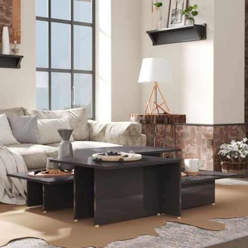 vidaXL Table basse 2 pcs Gris brillant 111,5x50x33cm Bois d'ingénierie