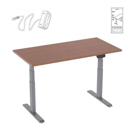 Bureau Motorisé Assis-Debout 120x75cm Plateau Noyer/Pied Gris, Connecté