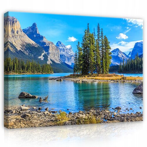 Impression sur toile nature lac moderne 120x80 cm xxl tableau décoration deco murale intissée pour salon chambre cuisine