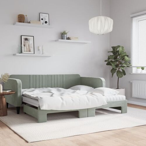 vidaXL Lit de jour avec gigogne et matelas gris clair 90x190cm velours