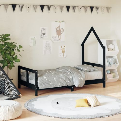 Vidaxl Cadre De Lit Pour Enfant Noir 80x160 Cm Bois De Pin Massif