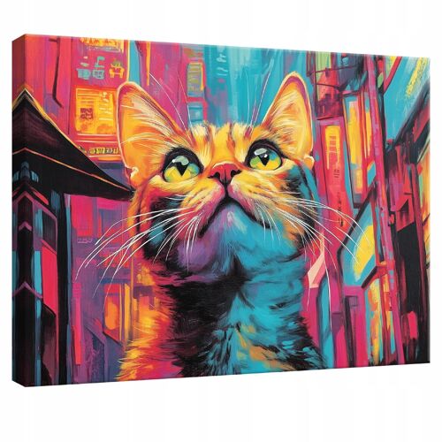 Impression sur toile abstrait chat pop art moderne 100x75 cm xxl tableau décoration deco murale intissée pour salon chambre cuisine