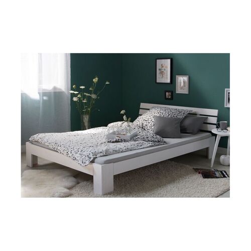 Lit Double En Bois Massif 160x200cm Blanc Pin Lit Futon A Lattes Cadre De Lit